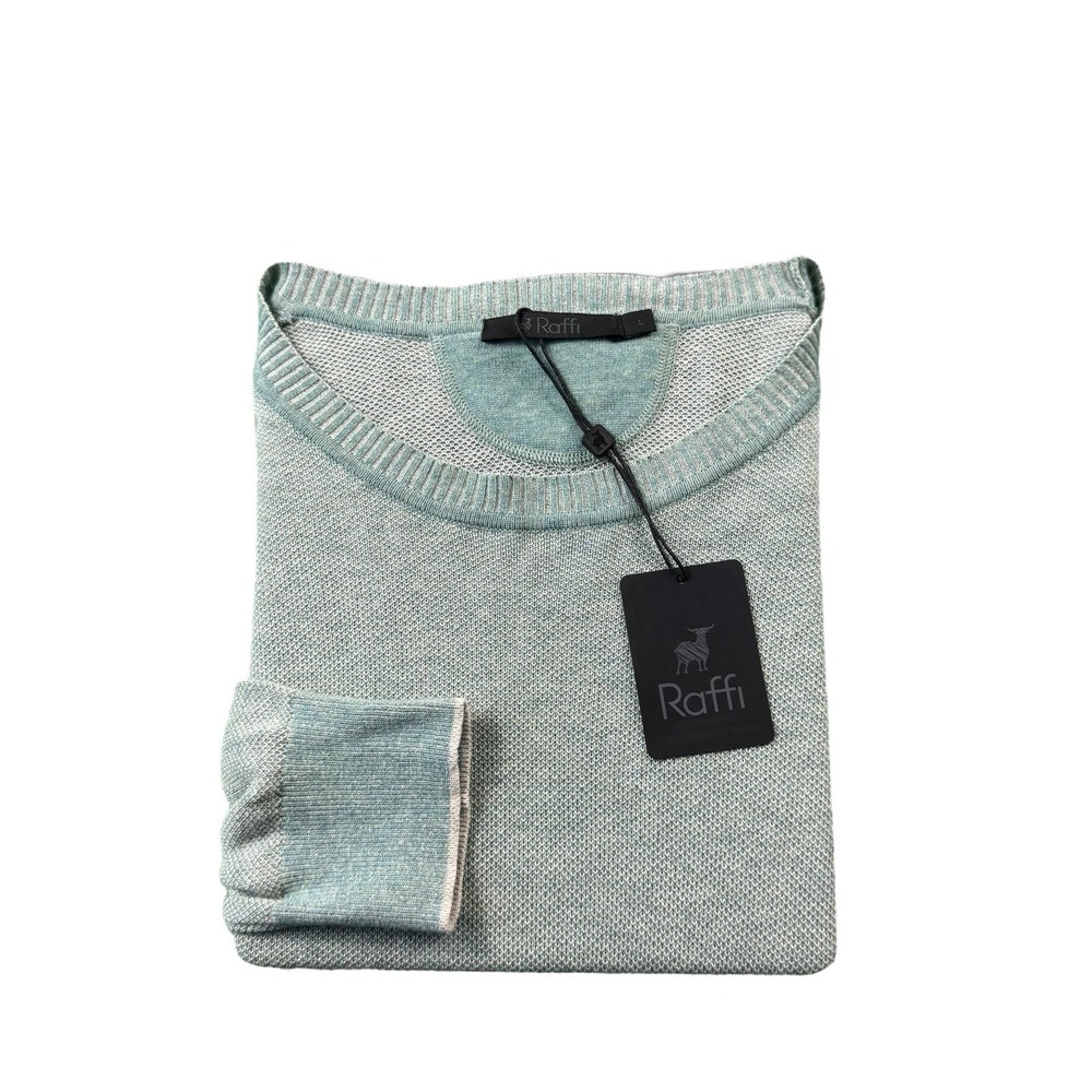 Raffi Green Cotton Knit Crewneck Mens LS Pullover Sweater Large HZB17352 NWT